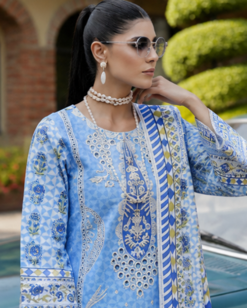 Azure Bloom Embroidered 3-Piece Suit